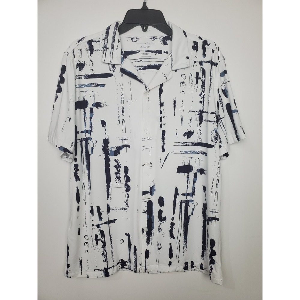 Men's Porter & Ash shirt, size M, black and white, short-sleeve, Kinetic Stretch